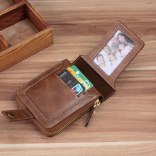 Load image into Gallery viewer, High Capacity Men's Zipper Blocking Leather Wallet Multiple Card Slots Card ID Credit Card Holder Coin Vintage Wallet
