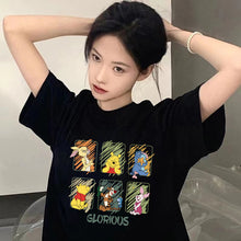 Load image into Gallery viewer, Ice Silk Trend T-shirt Loose Strawberry Bear Print Round Neck Short-sleeved Comfortable Street Clothes T-shirt for Women and Men
