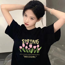 Load image into Gallery viewer, Ice Silk Trend T-shirt Loose Strawberry Bear Print Round Neck Short-sleeved Comfortable Street Clothes T-shirt for Women and Men
