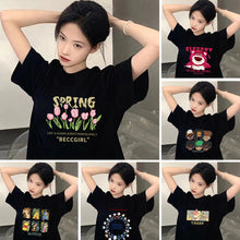 Load image into Gallery viewer, Ice Silk Trend T-shirt Loose Strawberry Bear Print Round Neck Short-sleeved Comfortable Street Clothes T-shirt for Women and Men
