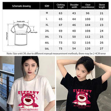 Load image into Gallery viewer, Ice Silk Trend T-shirt Loose Strawberry Bear Print Round Neck Short-sleeved Comfortable Street Clothes T-shirt for Women and Men
