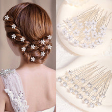 Load image into Gallery viewer, Bride's Pan Hair Fork Pin U-shaped Clip Pearl Hair Fork U-shaped Crystal Hair Clip Princess Woven Headpiece Hair Clip
