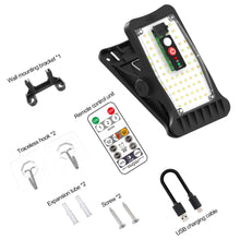 Load image into Gallery viewer, 70LED Clip-on Solar Light with Remote Control Outdoor No Drill Motion Sensor Solar Lamp IP64 Waterproof Camping Light for Fence Deck Wall Camping Tent Patio
