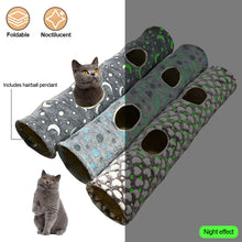 Load image into Gallery viewer, Cat Channel Soft Foldable Moon Star Kitten Luminous Tunnel Pet Collapsible Hideout Tunnel Tube with Plush Ball for Small Animals
