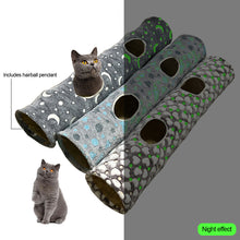 Load image into Gallery viewer, Cat Channel Soft Foldable Moon Star Kitten Luminous Tunnel Pet Collapsible Hideout Tunnel Tube with Plush Ball for Small Animals

