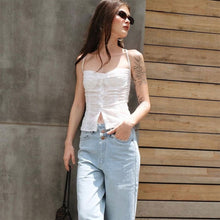 Load image into Gallery viewer, Sweet Girls Hollowed White Black Soft Fabric Tank 2024 Summer Fashion Ladies Solid Color Sleeveless Slim Lace Women Chic Crop Top
