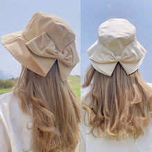 Load image into Gallery viewer, Sun Hat Big Black White Pink Khaki Bow Summer Hats For Women Foldable Straw Beach Panama Hat Visor Bow Tie Beach Hat Bucket Cap
