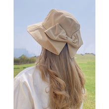 Load image into Gallery viewer, Sun Hat Big Black White Pink Khaki Bow Summer Hats For Women Foldable Straw Beach Panama Hat Visor Bow Tie Beach Hat Bucket Cap

