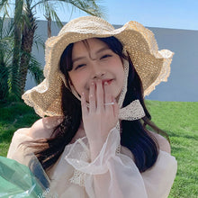 Load image into Gallery viewer, Korean Summer Women Lace Hollow Straw Hat Portable Foldable Holiday Beach Outing Sun-proof Solid Color Female Sunshade Bonnet Cap
