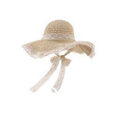 Load image into Gallery viewer, Korean Summer Women Lace Hollow Straw Hat Portable Foldable Holiday Beach Outing Sun-proof Solid Color Female Sunshade Bonnet Cap
