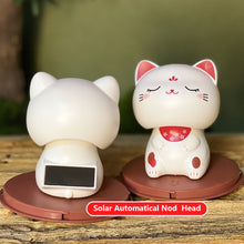 Load image into Gallery viewer, Cute Nod Head Solar Powered Lucky Fortune Cat Wealth Waving Figurines for Home Decorations for Car Decorations and for Gift
