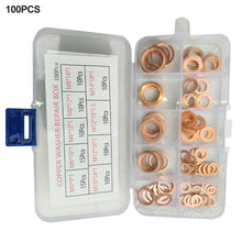 Load image into Gallery viewer, 100Pcs/Box Washer Copper Sealing Solid Gasket Washer Sump Plug Oil For Boat Crush Flat Seal Ring Tools
