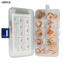 Load image into Gallery viewer, 100Pcs/Box Washer Copper Sealing Solid Gasket Washer Sump Plug Oil For Boat Crush Flat Seal Ring Tools
