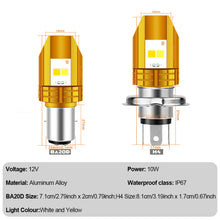Load image into Gallery viewer, Motorcycle H6 BA20D H4 LED Headlight Bulb Double Colours White and Yellow LED 12V
