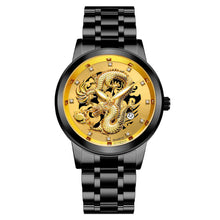 Load image into Gallery viewer, 1Pc Men Fashion 3D Gold Dragon Calendar Watch Set Men Quartz Stainless Steel Watches
