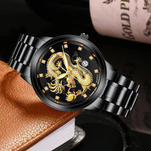 Load image into Gallery viewer, 1Pc Men Fashion 3D Gold Dragon Calendar Watch Set Men Quartz Stainless Steel Watches
