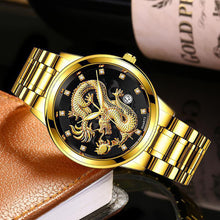 Load image into Gallery viewer, 1Pc Men Fashion 3D Gold Dragon Calendar Watch Set Men Quartz Stainless Steel Watches
