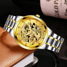 Load image into Gallery viewer, 1Pc Men Fashion 3D Gold Dragon Calendar Watch Set Men Quartz Stainless Steel Watches
