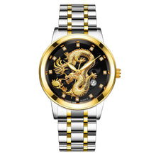 Load image into Gallery viewer, 1Pc Men Fashion 3D Gold Dragon Calendar Watch Set Men Quartz Stainless Steel Watches
