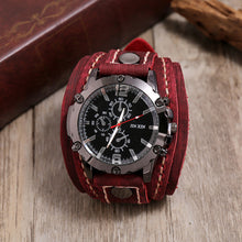 Load image into Gallery viewer, Mens Quartz Watches Luxury Wristwatch Cowhide Watchband Punk Style Watch for Men Wide Genuine Leather Bracelets
