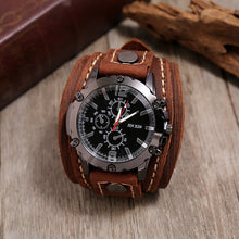 Load image into Gallery viewer, Mens Quartz Watches Luxury Wristwatch Cowhide Watchband Punk Style Watch for Men Wide Genuine Leather Bracelets
