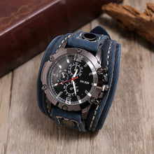 Load image into Gallery viewer, Mens Quartz Watches Luxury Wristwatch Cowhide Watchband Punk Style Watch for Men Wide Genuine Leather Bracelets
