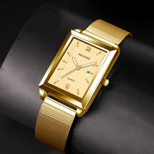 Load image into Gallery viewer, 1Pc Men's Watches Luxury Fashion Square Quartz Wrist Watch Waterproof Calendar Silver Gold Watch for Men
