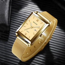 Load image into Gallery viewer, 1Pc Men's Watches Luxury Fashion Square Quartz Wrist Watch Waterproof Calendar Silver Gold Watch for Men

