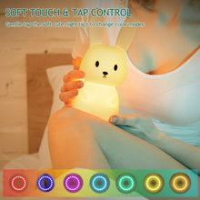 Load image into Gallery viewer, Rabbit Silicone LED Night Light Pat Sensor Rechargeable Lamp Kids Bedroom Decor Cartoon Animal Night Lamp Christmas Gifts
