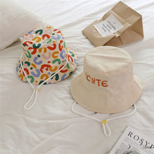 Load image into Gallery viewer, Double Sided Kids Bucket Hat With String Cute Letter Embroidered Boys Girls Fisherman Panama Cap Summer Outdoor Sun Hats Gorras
