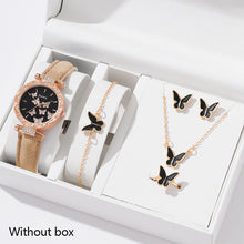 Load image into Gallery viewer, 6/1pcs Set Women Watch Ring Necklace Earrings Bracelet Set Watches Butterfly Leather Strap Ladies Quartz WristWatch (No Box)
