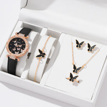 Load image into Gallery viewer, 6/1pcs Set Women Watch Ring Necklace Earrings Bracelet Set Watches Butterfly Leather Strap Ladies Quartz WristWatch (No Box)
