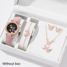 Load image into Gallery viewer, 6/1pcs Set Women Watch Ring Necklace Earrings Bracelet Set Watches Butterfly Leather Strap Ladies Quartz WristWatch (No Box)

