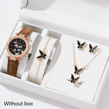 Load image into Gallery viewer, 6/1pcs Set Women Watch Ring Necklace Earrings Bracelet Set Watches Butterfly Leather Strap Ladies Quartz WristWatch (No Box)
