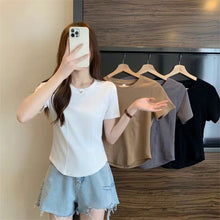 Load image into Gallery viewer, Women Slimming Fit T-shirt Summer O-neck Short Sleeve Shirts All-match Basic Tops Casual Simplicity Shirt
