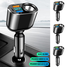 Load image into Gallery viewer, 22.5W/PD30W/PD30W+66W Car Charger Fast Charging Lighter Splitter Type-C PD QC3.0 USB Port Universal For Phone Camera Dashcam Fan
