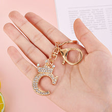 Load image into Gallery viewer, Crystal Crown 26 Letter Rhinestone Keychain Charm Gold Plated Key Ring Bag Car Key Chains DIY Accessoreis For Women
