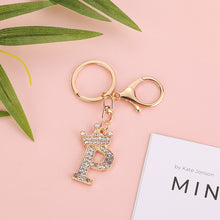 Load image into Gallery viewer, Crystal Crown 26 Letter Rhinestone Keychain Charm Gold Plated Key Ring Bag Car Key Chains DIY Accessoreis For Women
