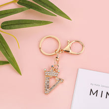 Load image into Gallery viewer, Crystal Crown 26 Letter Rhinestone Keychain Charm Gold Plated Key Ring Bag Car Key Chains DIY Accessoreis For Women
