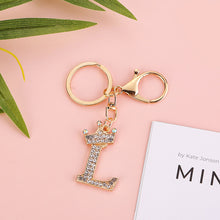 Load image into Gallery viewer, Crystal Crown 26 Letter Rhinestone Keychain Charm Gold Plated Key Ring Bag Car Key Chains DIY Accessoreis For Women
