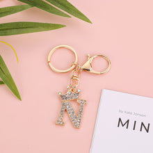 Load image into Gallery viewer, Crystal Crown 26 Letter Rhinestone Keychain Charm Gold Plated Key Ring Bag Car Key Chains DIY Accessoreis For Women
