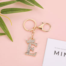 Load image into Gallery viewer, Crystal Crown 26 Letter Rhinestone Keychain Charm Gold Plated Key Ring Bag Car Key Chains DIY Accessoreis For Women
