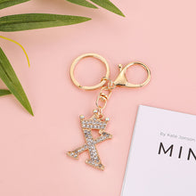 Load image into Gallery viewer, Crystal Crown 26 Letter Rhinestone Keychain Charm Gold Plated Key Ring Bag Car Key Chains DIY Accessoreis For Women
