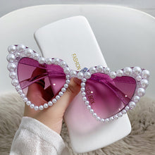 Load image into Gallery viewer, 1Pc Large Frame Love Pearl Sunglasses Heart Shape Personality UV400 Casual Black Sun Glasses Eyewear for Adult Women
