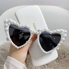 Load image into Gallery viewer, 1Pc Large Frame Love Pearl Sunglasses Heart Shape Personality UV400 Casual Black Sun Glasses Eyewear for Adult Women
