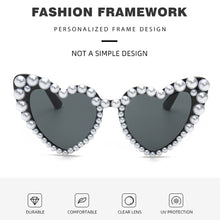 Load image into Gallery viewer, 1Pc Large Frame Love Pearl Sunglasses Heart Shape Personality UV400 Casual Black Sun Glasses Eyewear for Adult Women
