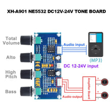 Load image into Gallery viewer, XH-A901 NE5532 DC12V-24V Tone Board preamp Pre-amp With Treble Bass Volume Adjustment Pre-amplifier Tone Controller Amplifier Board
