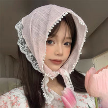 Load image into Gallery viewer, Korean Ins Lace Hair Scarf Women Retro Triangle Hair Band Strap Hair Bag Headscarf Hat Travel Photo Headband Turban Accessorie
