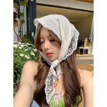 Load image into Gallery viewer, Korean Ins Lace Hair Scarf Women Retro Triangle Hair Band Strap Hair Bag Headscarf Hat Travel Photo Headband Turban Accessorie
