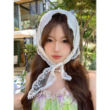 Load image into Gallery viewer, Korean Ins Lace Hair Scarf Women Retro Triangle Hair Band Strap Hair Bag Headscarf Hat Travel Photo Headband Turban Accessorie
